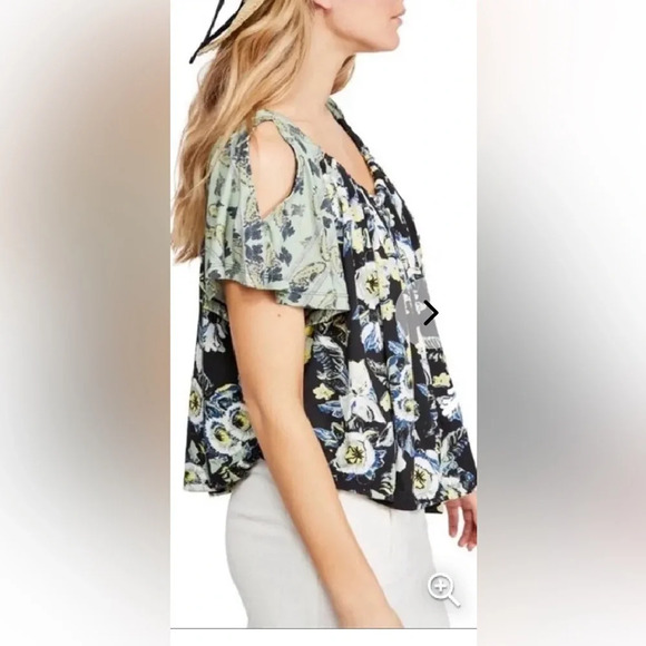Free People Baja Babe Cold Shoulder Floral Print Top Black Combo (NWOT) - Picture 2 of 11
